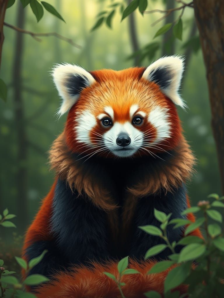 Red Panda Portrait in Wildlife Illustration Style