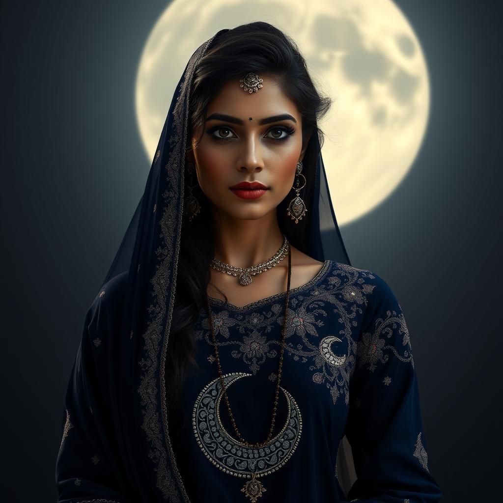 Hindi Woman in Moonlit Outfit