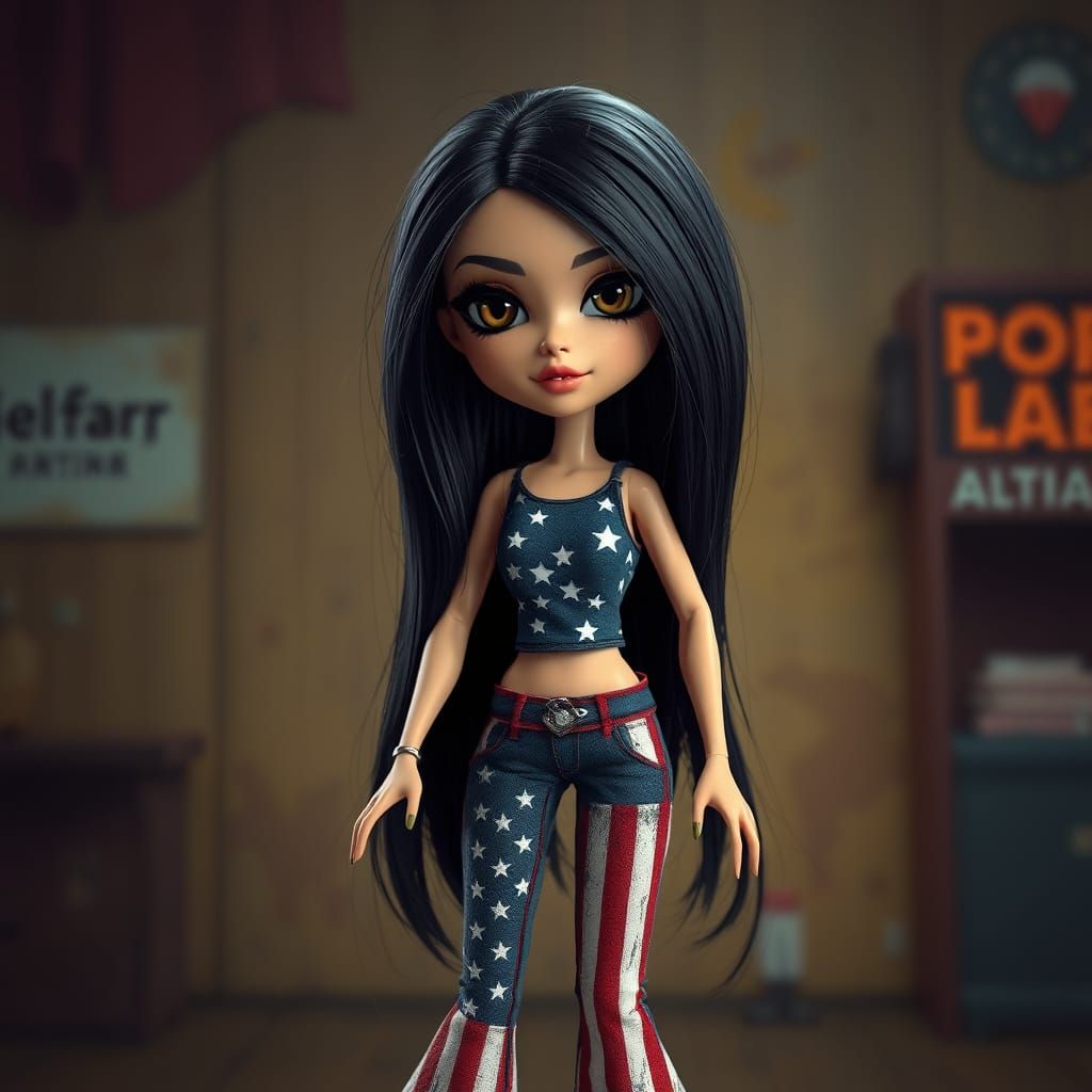 Bratz Doll in American Flag Jeans: Detailed Matte Painting
