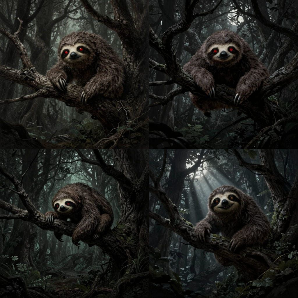 Menacing Sloth Lurks in Dark Forest Horror