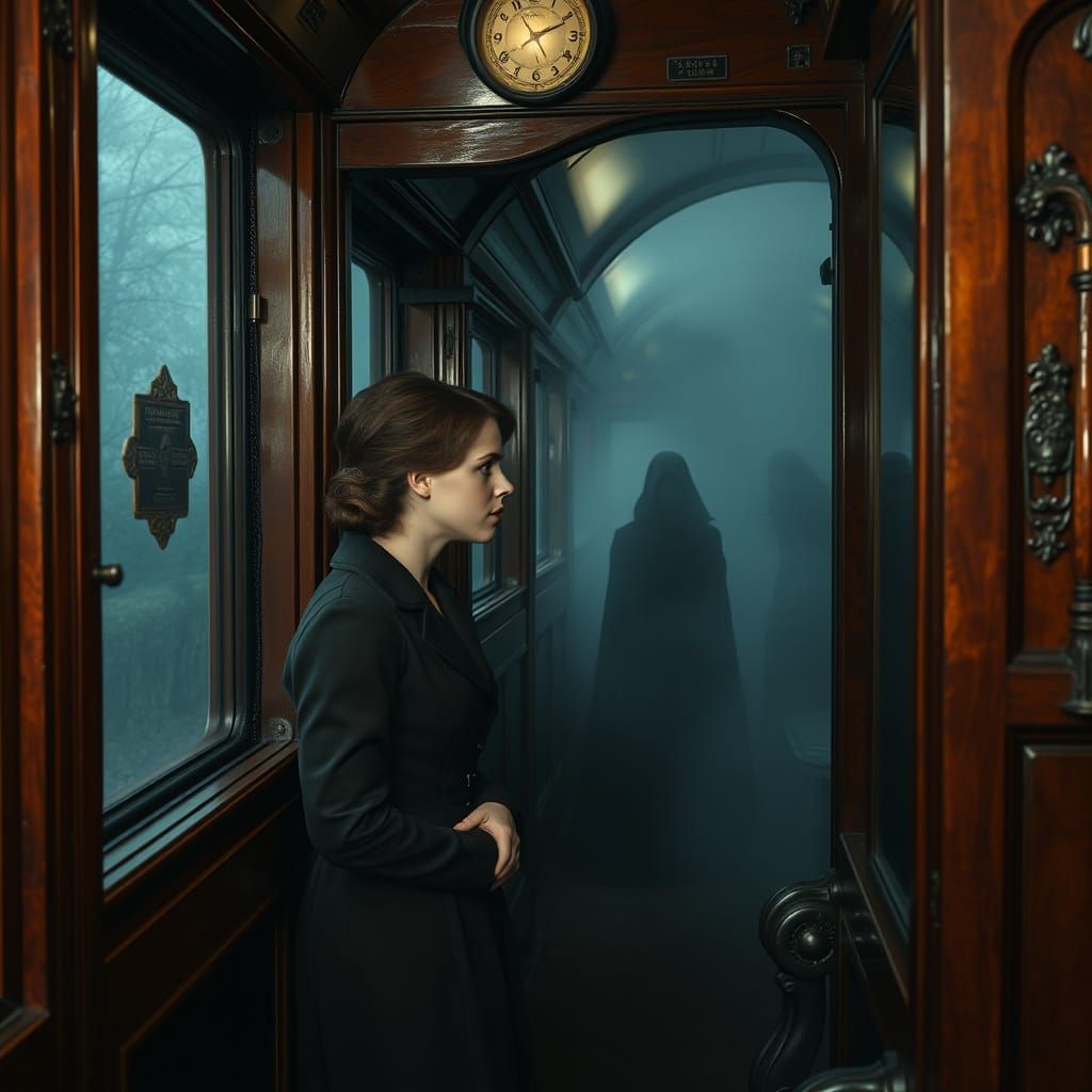 Elegant Woman Lost in Thought on a Vintage Train