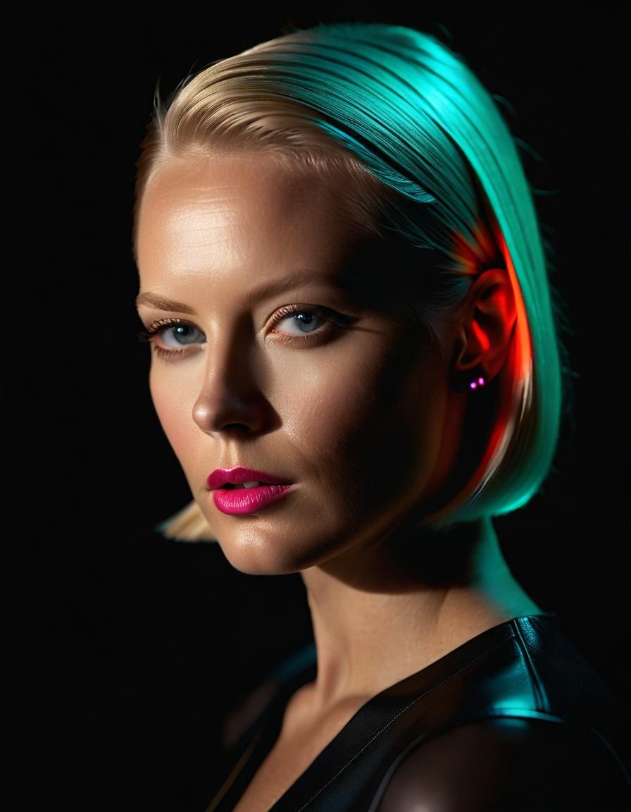 Neon Portrait of Joëlle Berckmans in Photorealism Style