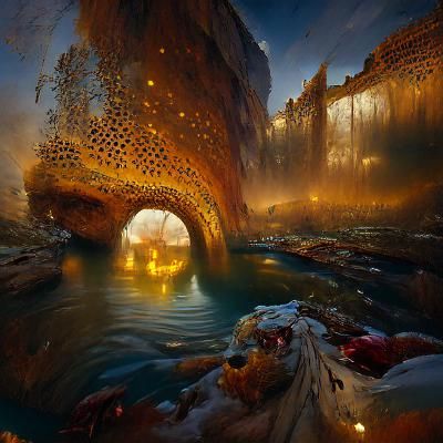 Honey River Under Beehive Archway Painting