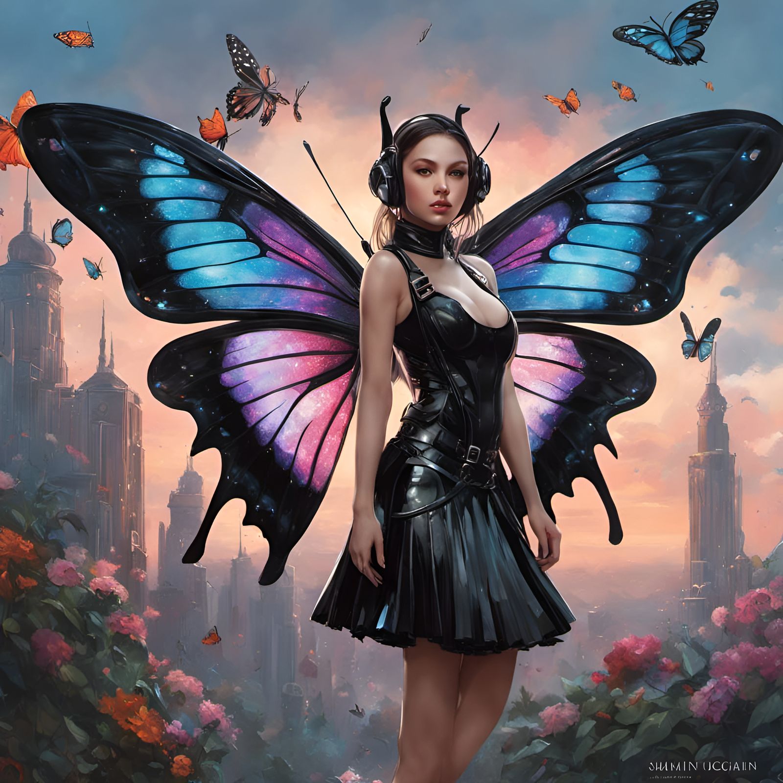 Girl with Butterfly Wings in Detailed Fantasy Art