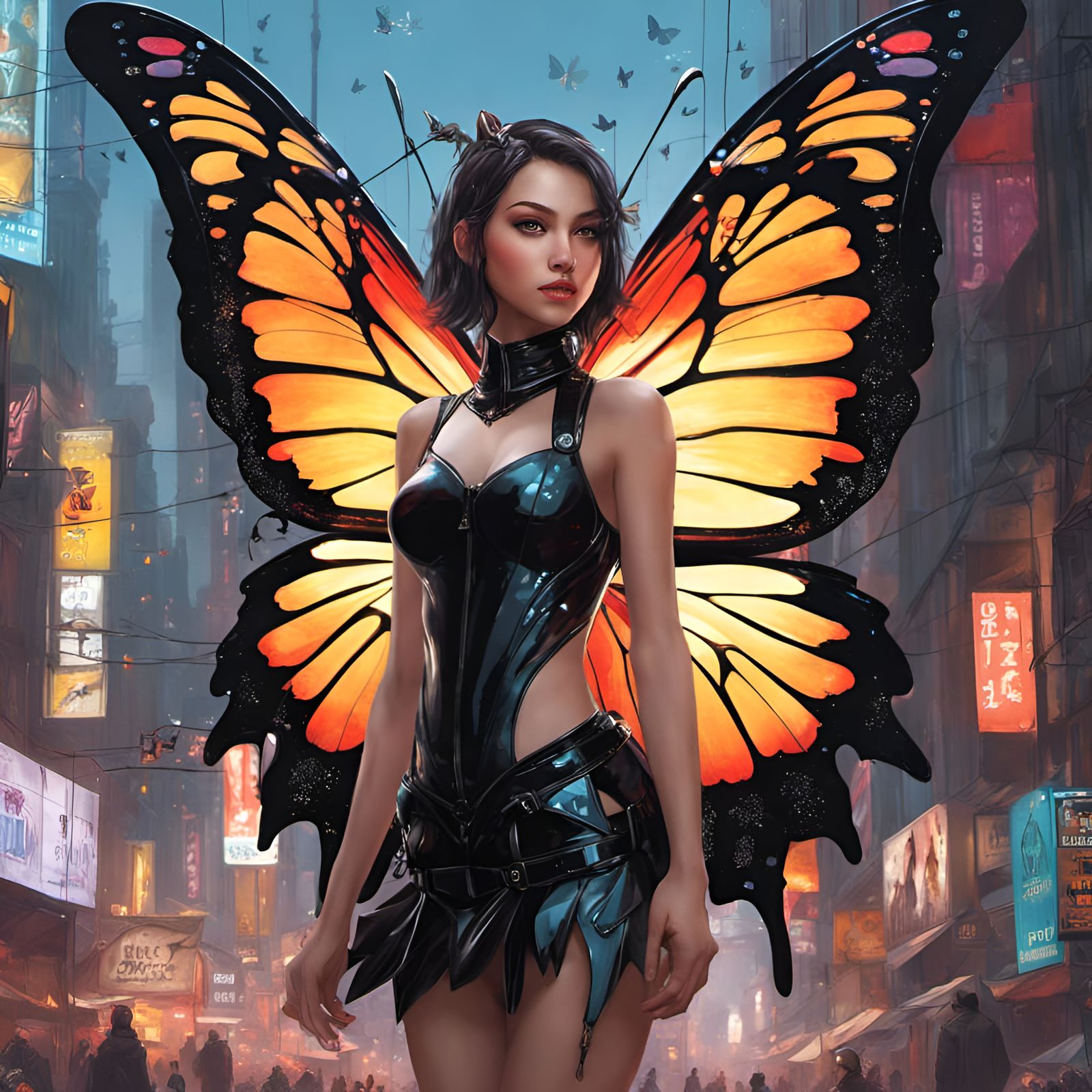 Girl with Butterfly Wings in Polychromatic Fantasy Art