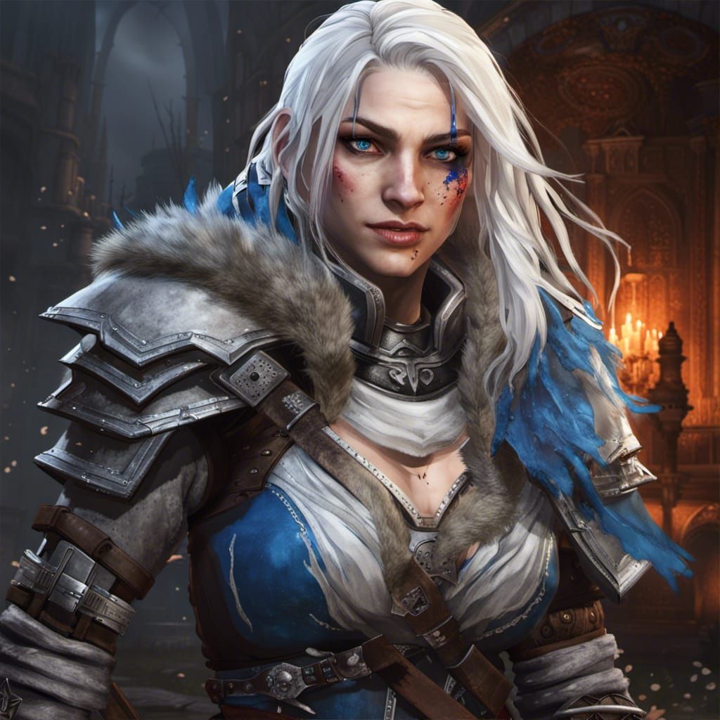 Smiling Nordic Female Warrior in Dark Fantasy Style