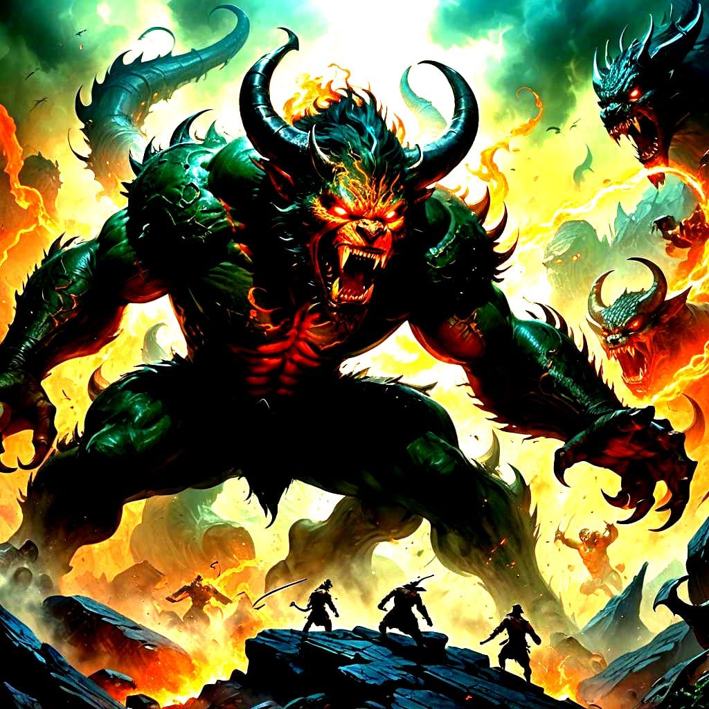 Boy's Epic Battle Against Demons in Detailed Matte Painting