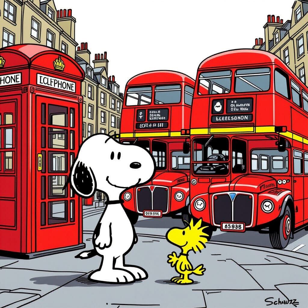Snoopy and Woodstock in London, Peanuts Comic Style