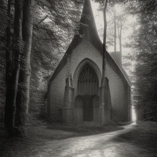 Cistercian Abbey in Forest Clearing: Pen and Ink Art