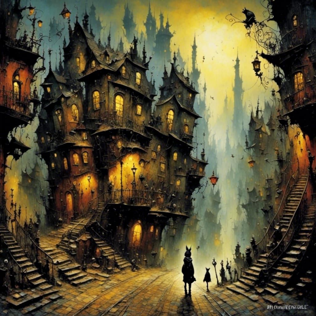 Dystopian Alley Cat in Impasto Style