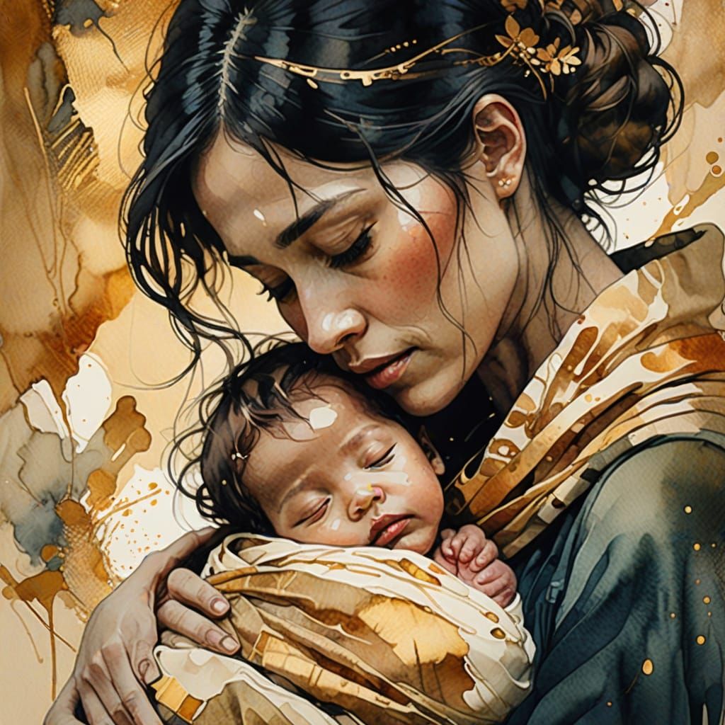 Mother in Dreamy Watercolor Poster Art