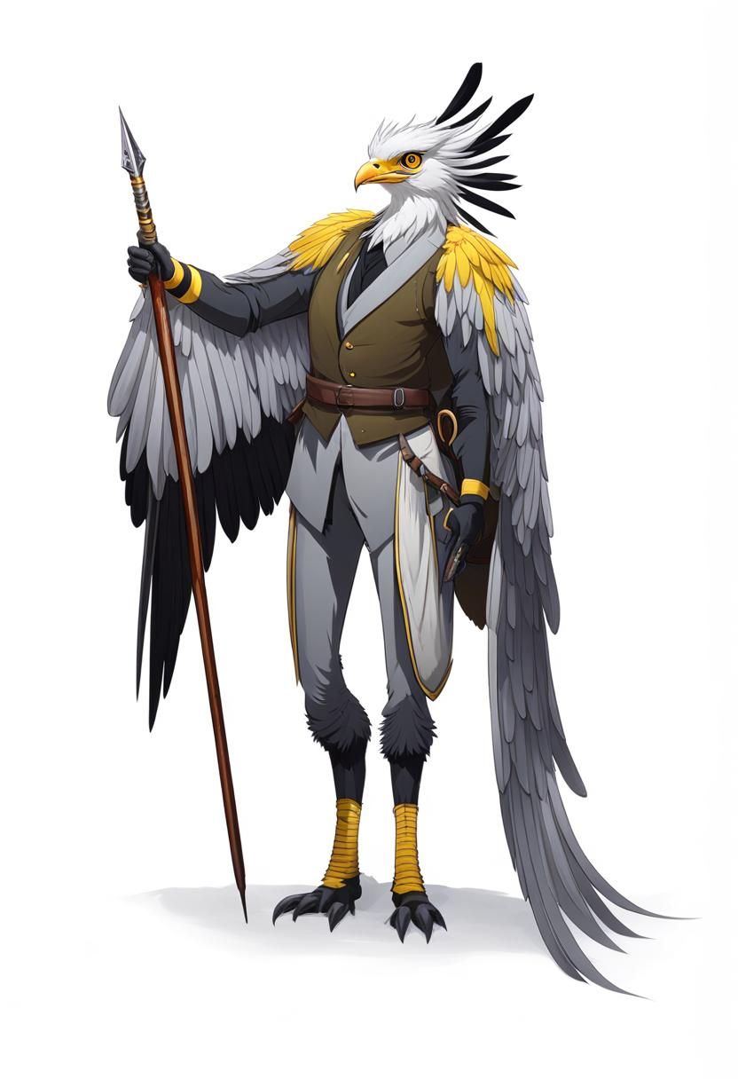 Yellow Secretary Bird Aarakocra with Quarterstaff