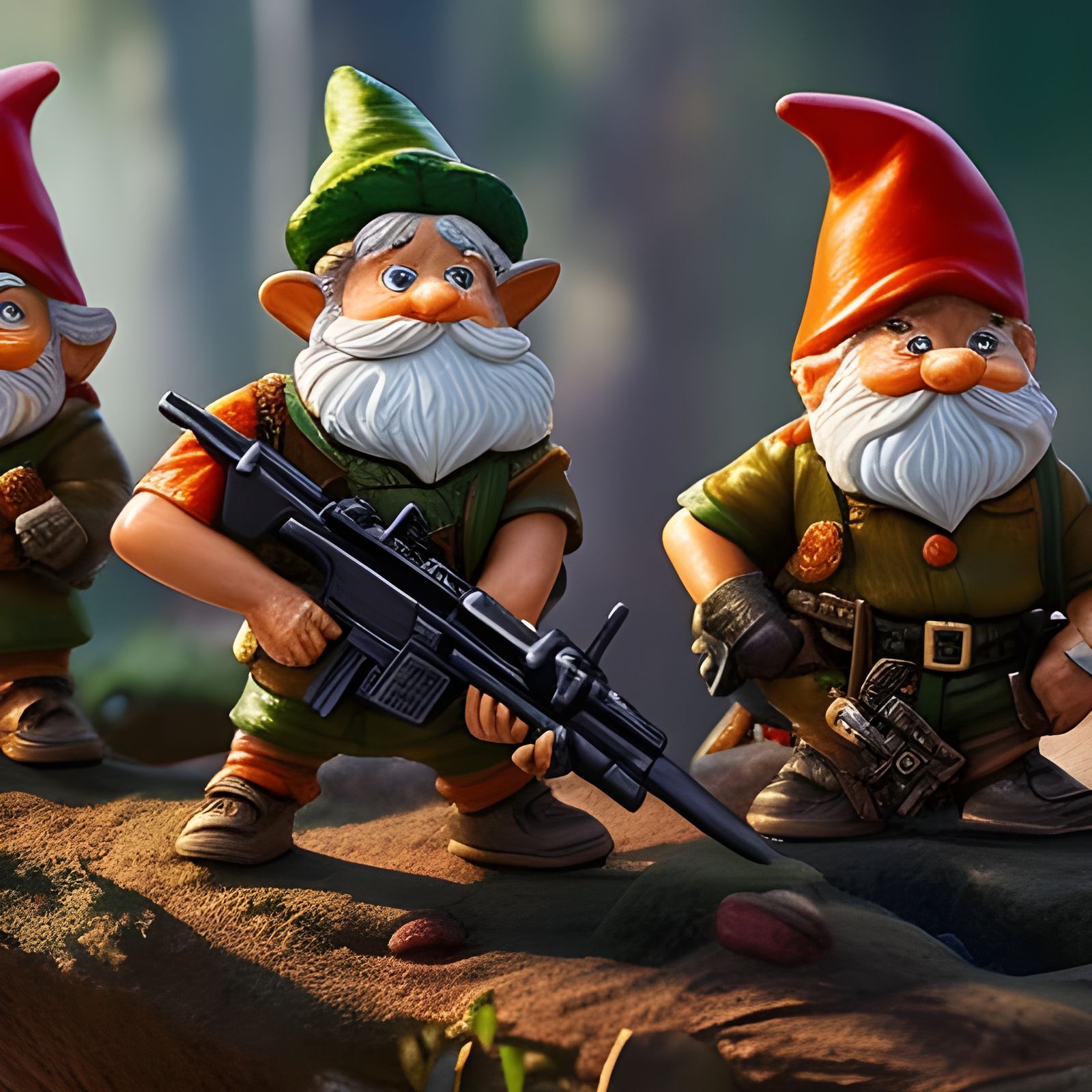 Hyperrealistic Garden Gnomes with Assault Rifles