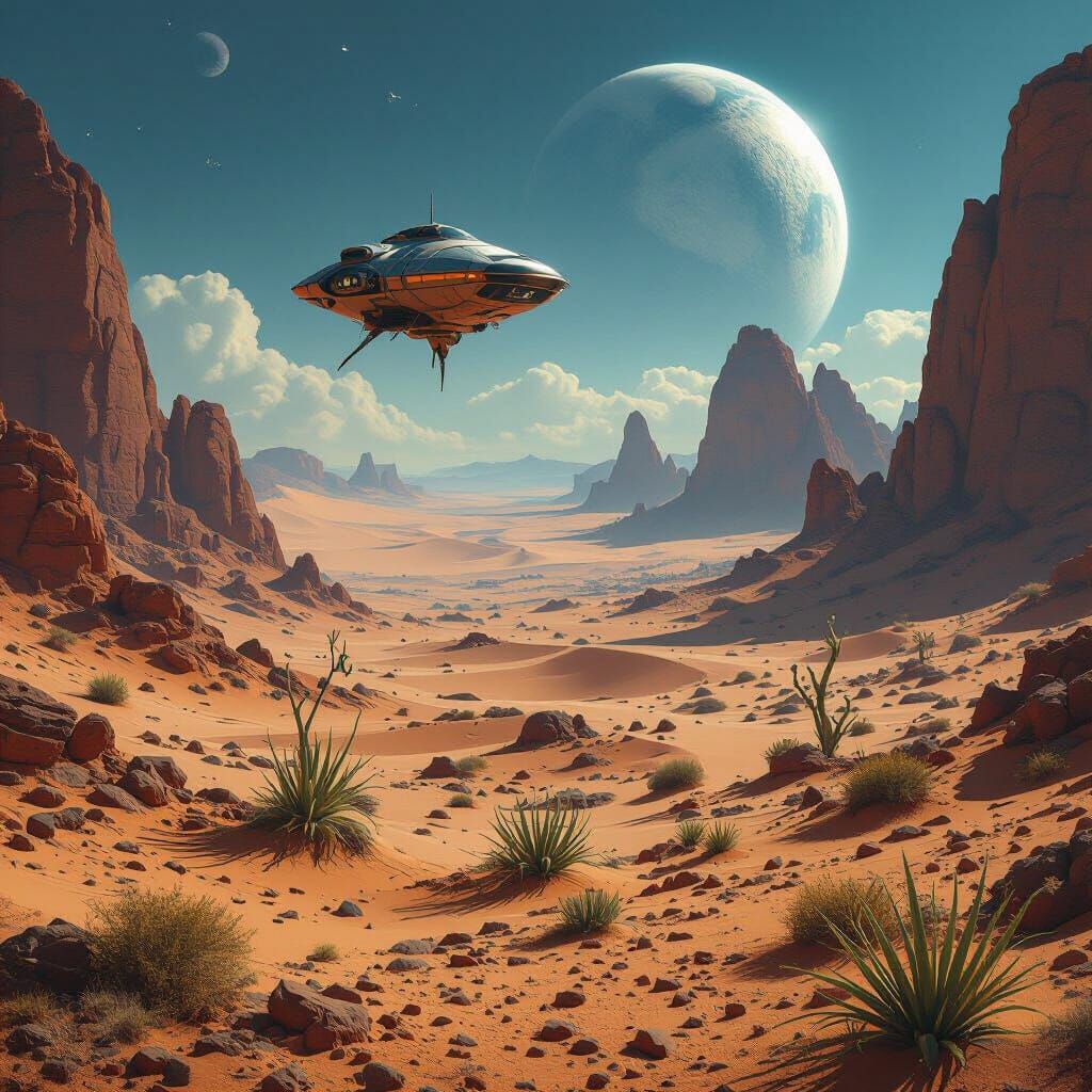 Spacecraft Lands on Alien Desert Planet