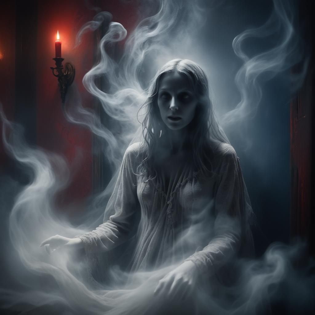 Ghostly Spirit Materializing in Bedroom: Dark Surrealism