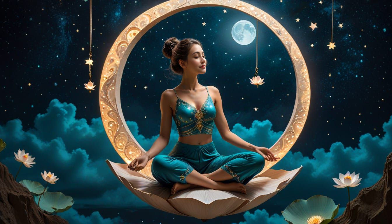Woman on Moon Swing in Lotus Position