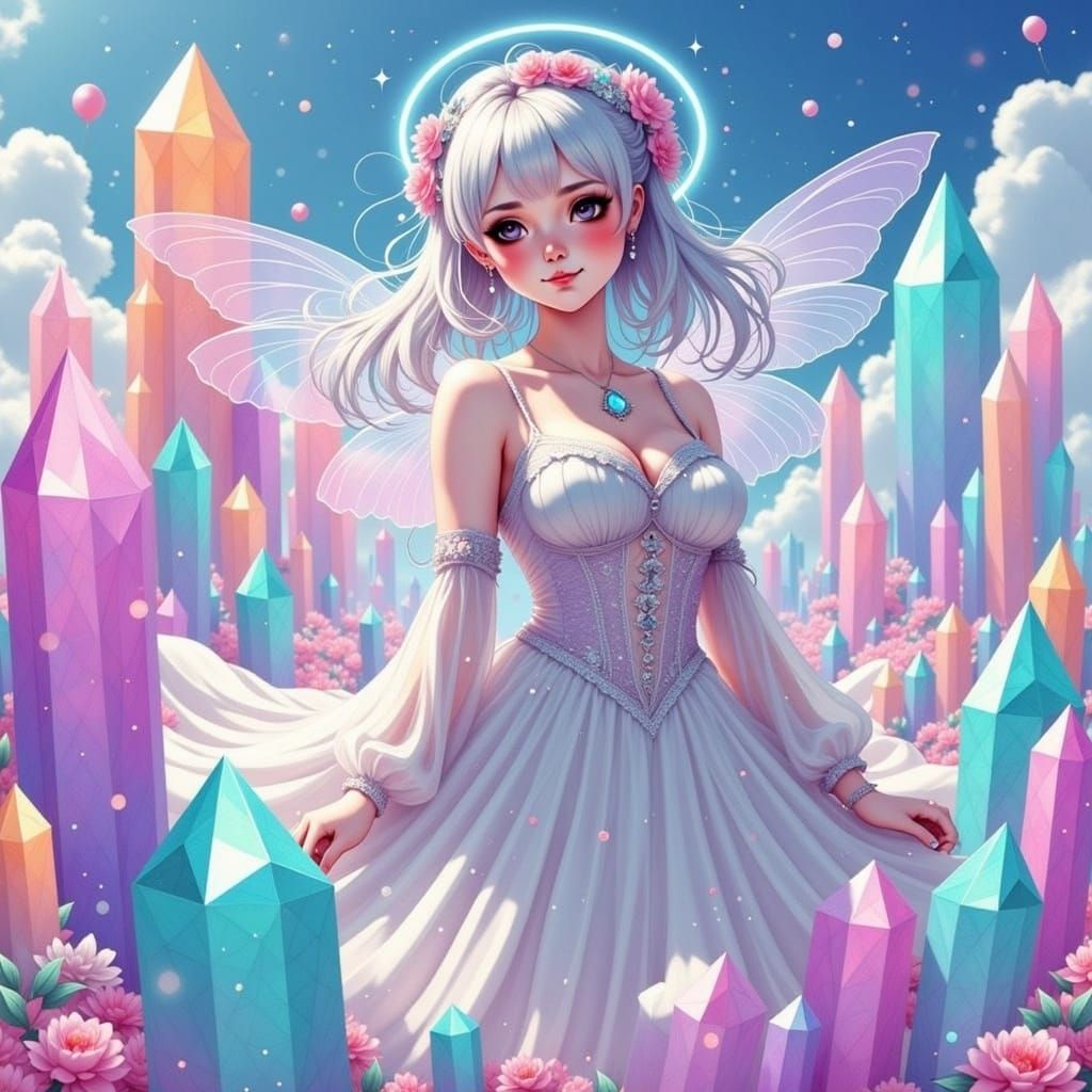 Anime Girl with Crystals and Iridescent Wings