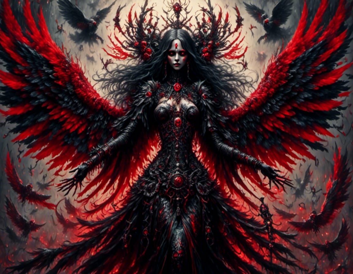 Gothic Angel of Death with Bloody Wings