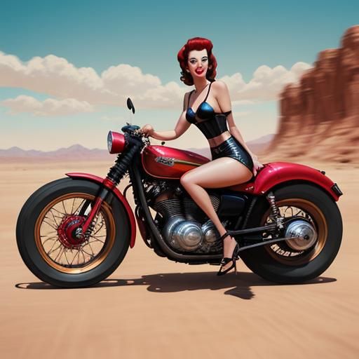 1950s Style Woman on Hot Rod in Desert