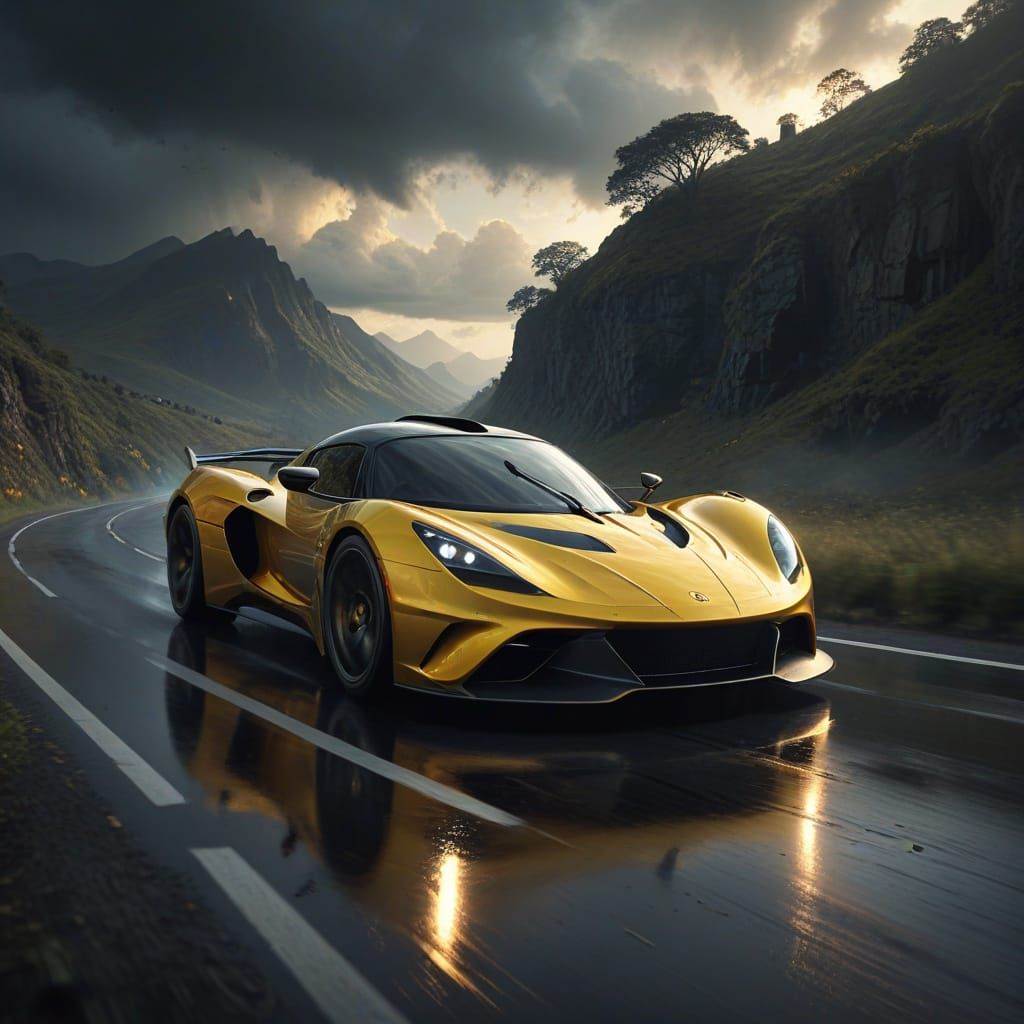 Epic Yellow Lotus Evija Hypercar Speeds Down Winding Road at...