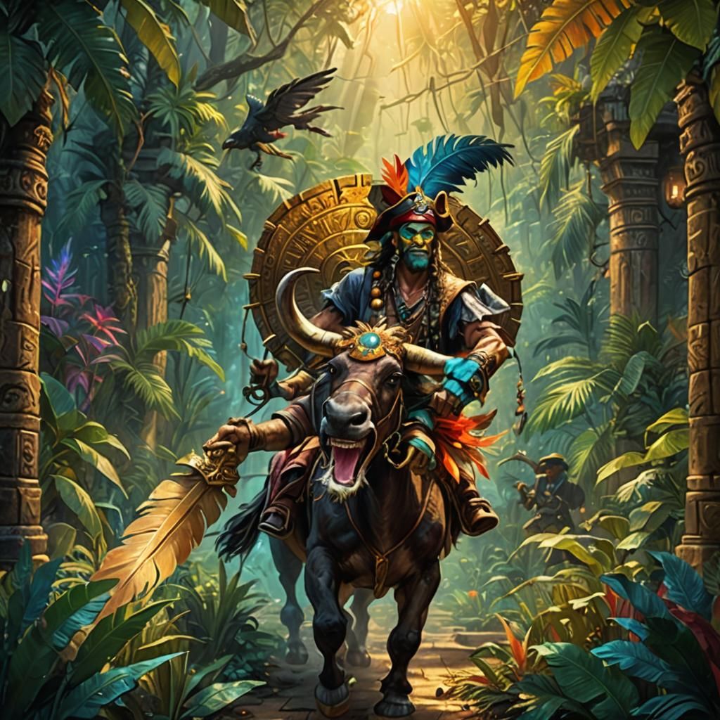 Minotaur Pirate Rides Donkey to Jungle Temple