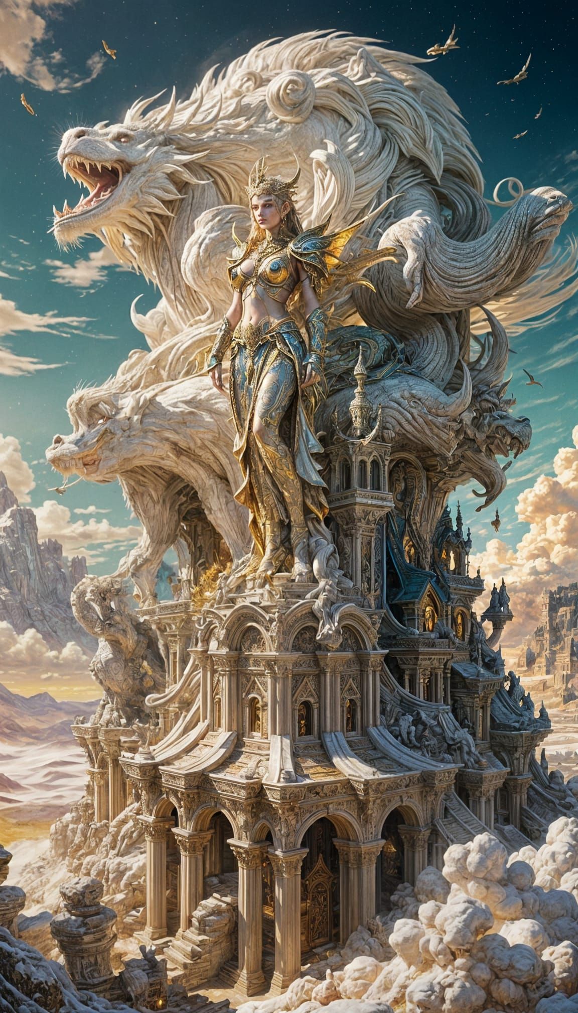 Ethereal Fantasy Realm with Metallic Details and Intricate T...