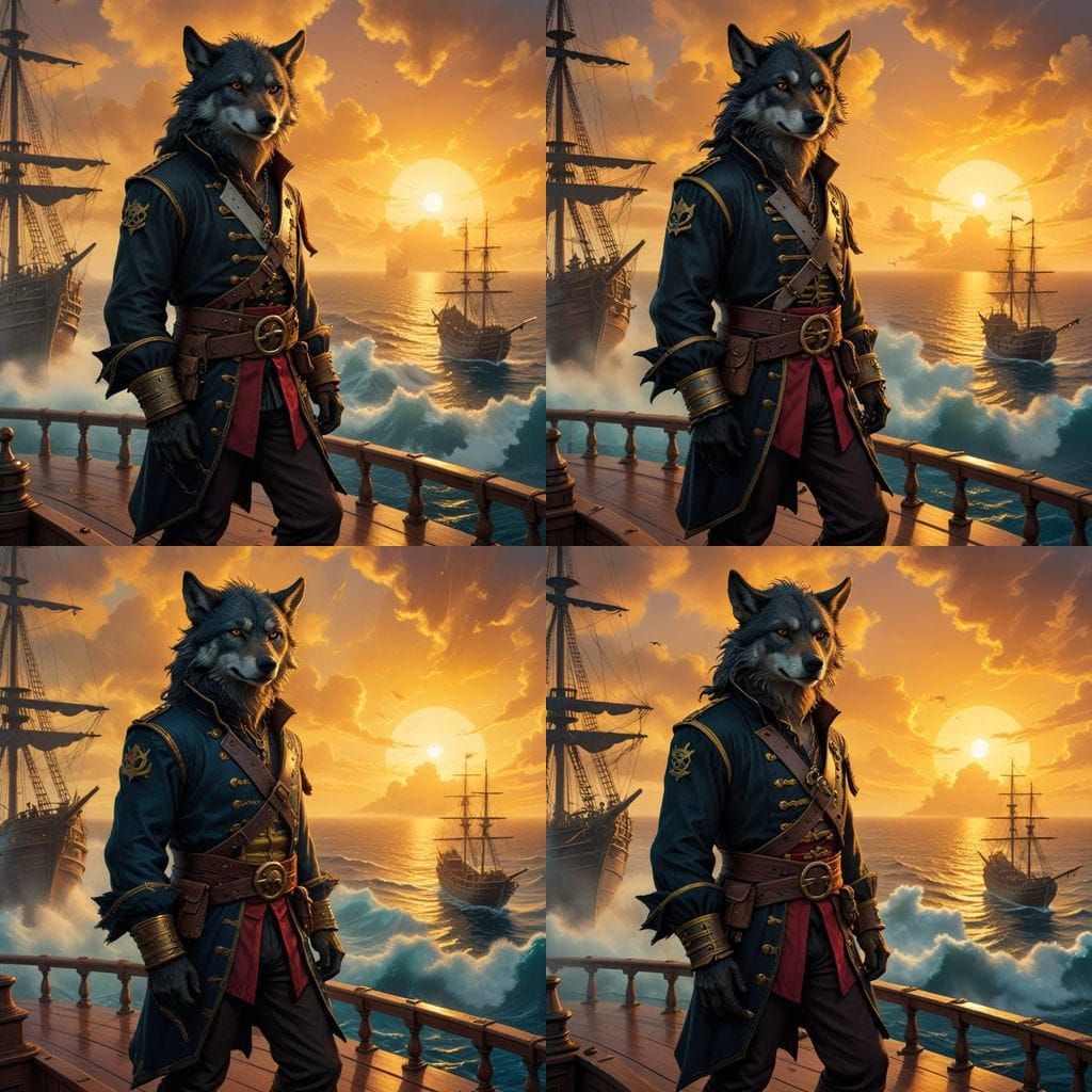 Wolf Pirate Captain on Deck Illustration