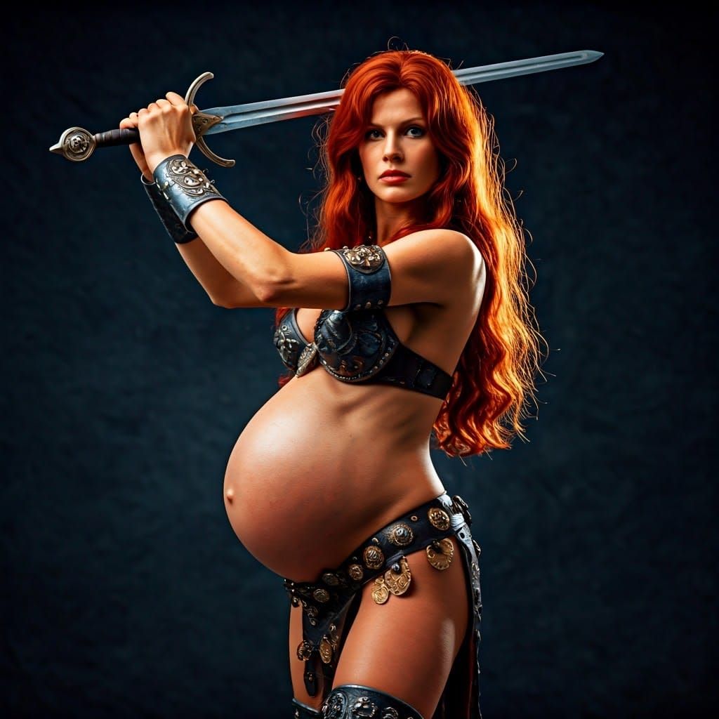 Pregnant Red Sonja Stands Ready in Cinematic Glory