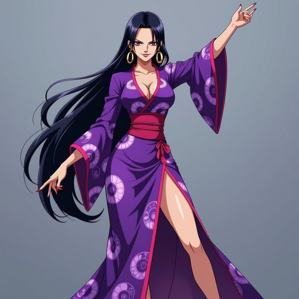 Boa Hancock in Purple Qipao, Anime Art Style