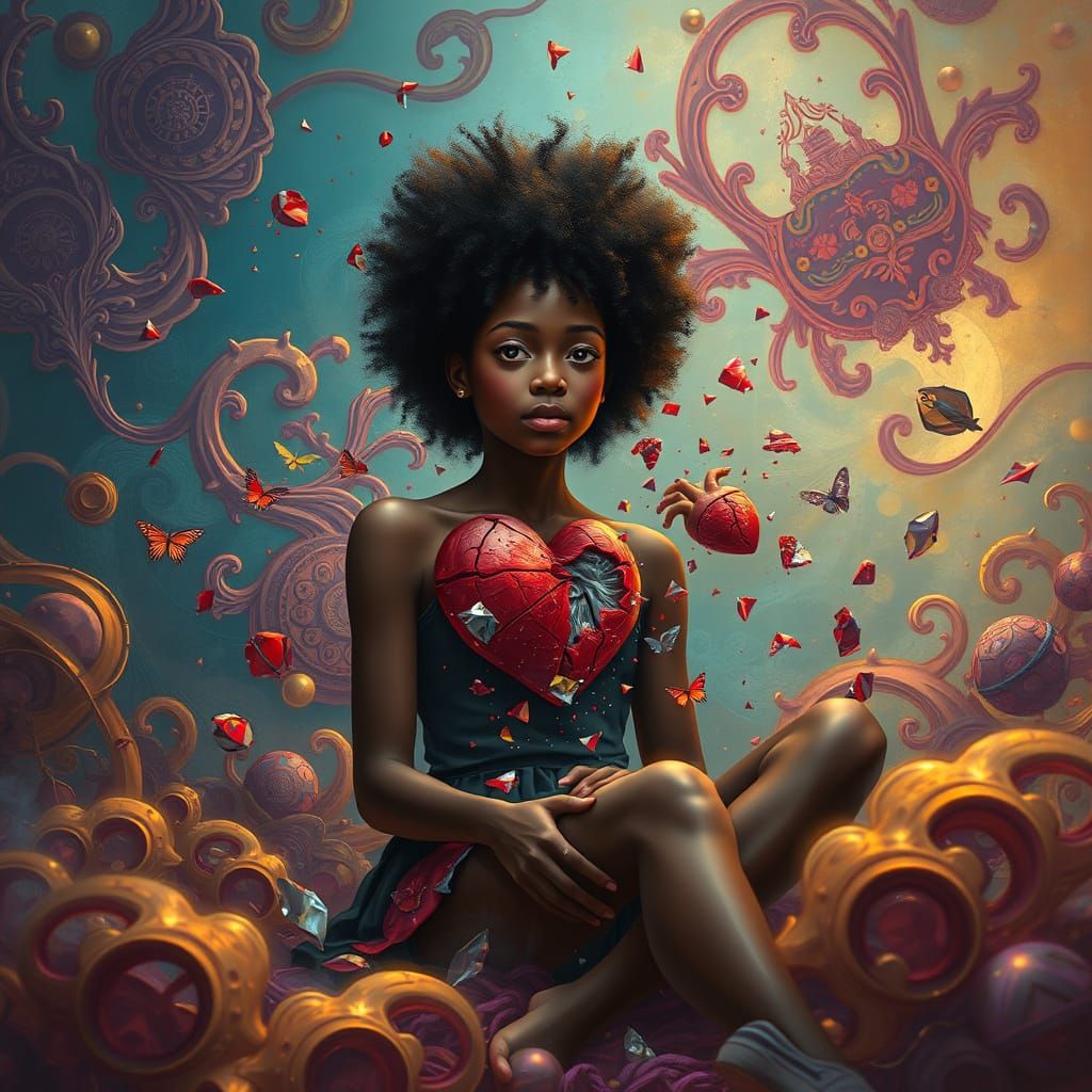 Surreal African American Teenage Girl in Afrofuturist Dreams...