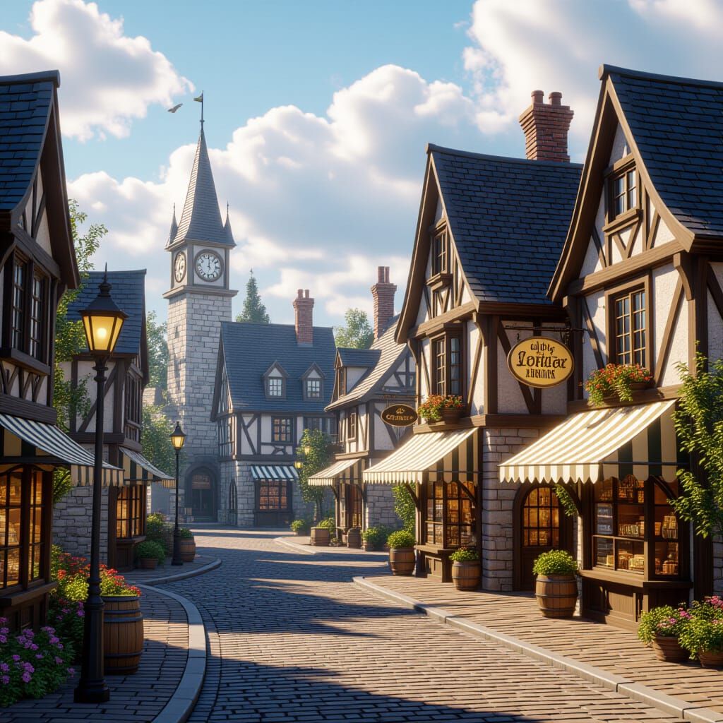 Small Town Daily Routines in Fantastical Matte Painting