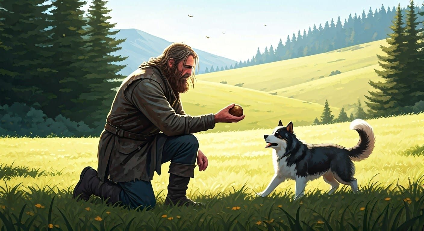 Hound From Game of Thrones Playing Fetch, Comic Style