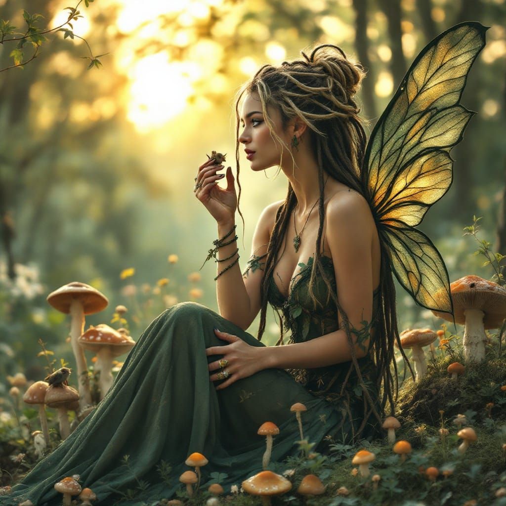 Ethereal Earth Fairy in Forest at Sunset