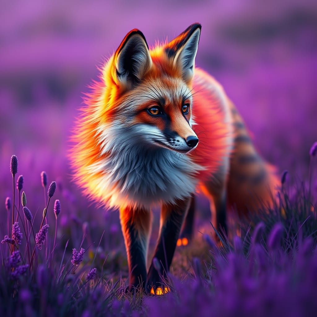 Vibrant Fox with Fiery Coat in a Glowing Meadow