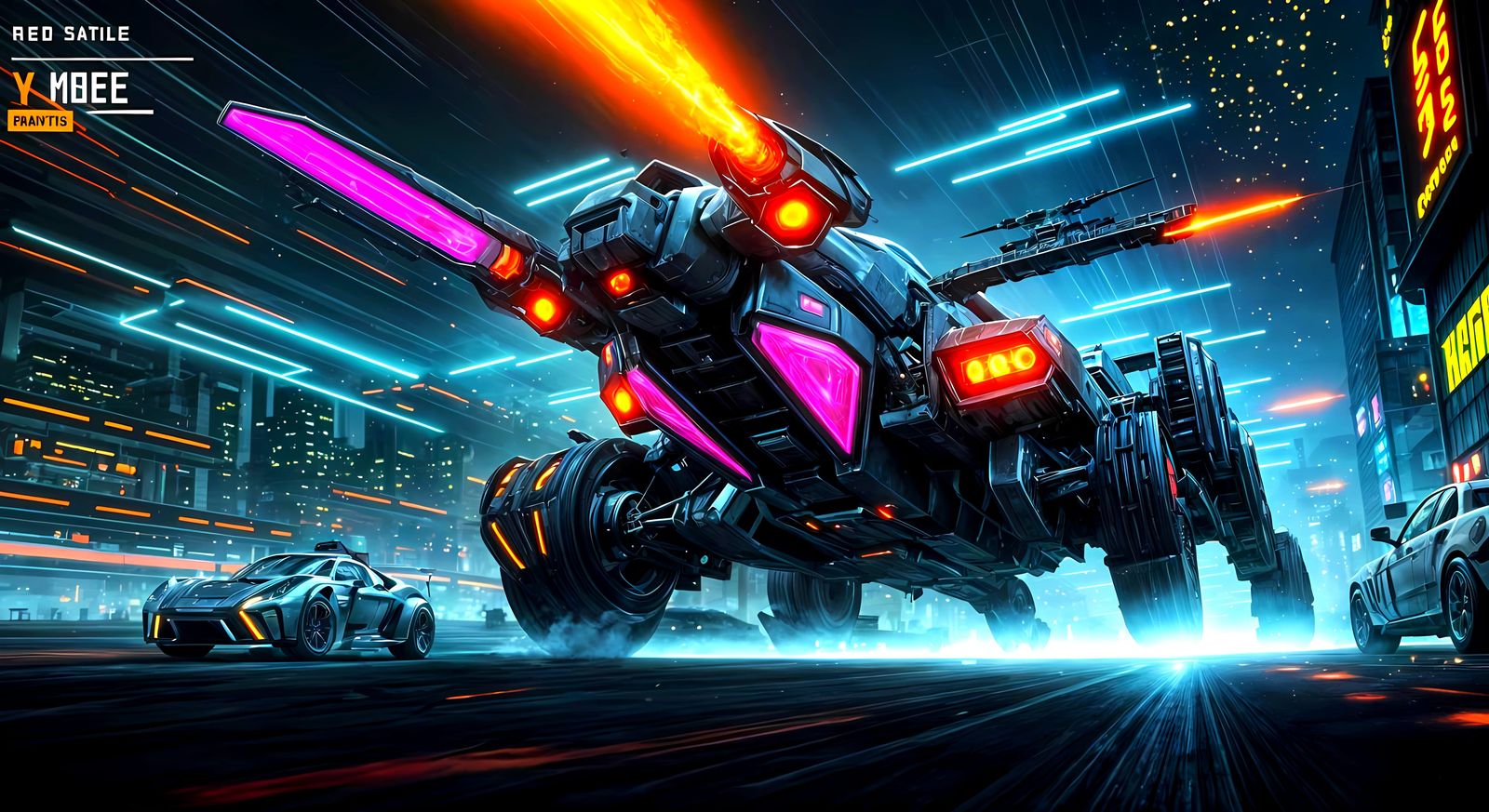 Chaotic Sci-Fi Race Through Burning Cyberpunk City