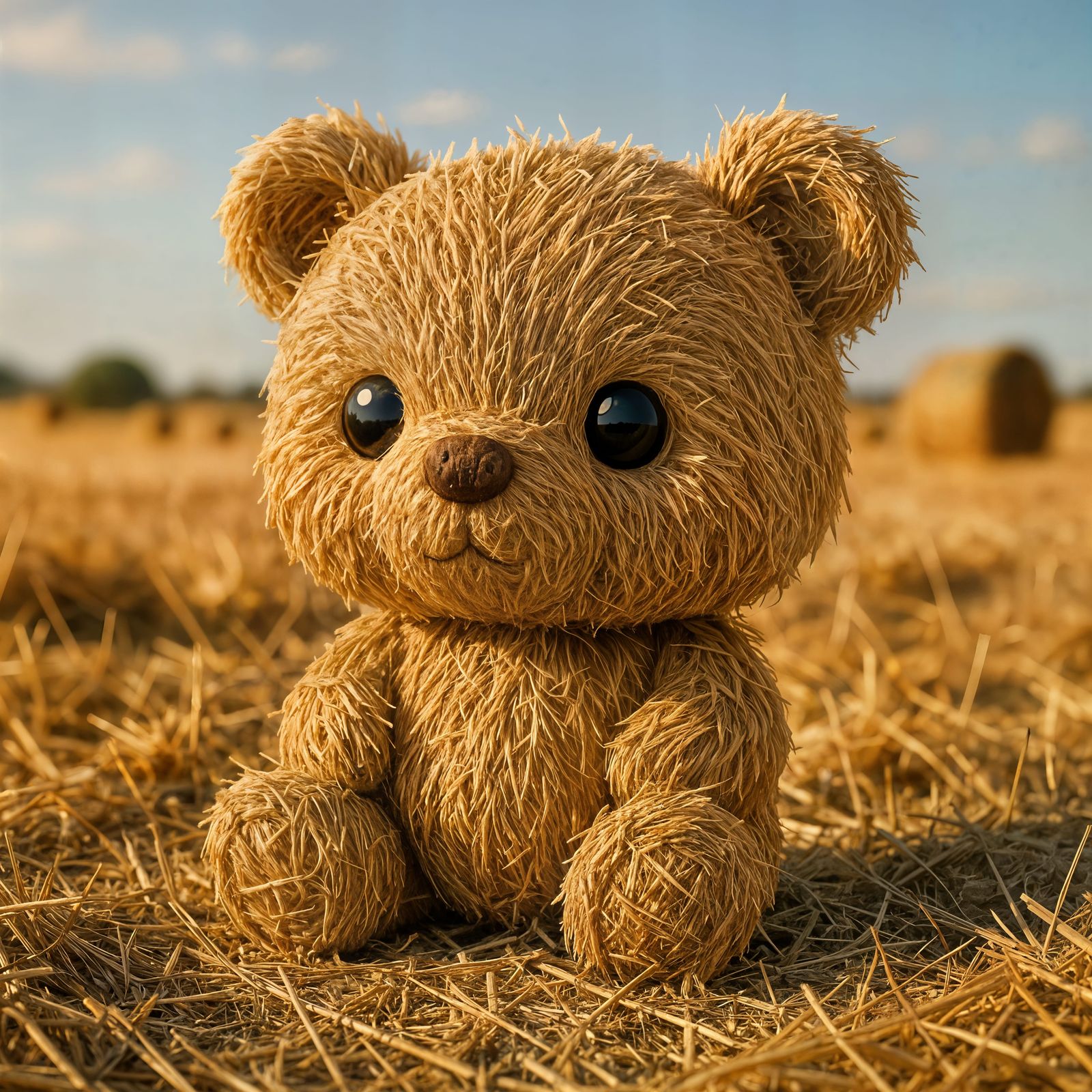 Adorable Straw Chibi Bear in Sunny Field