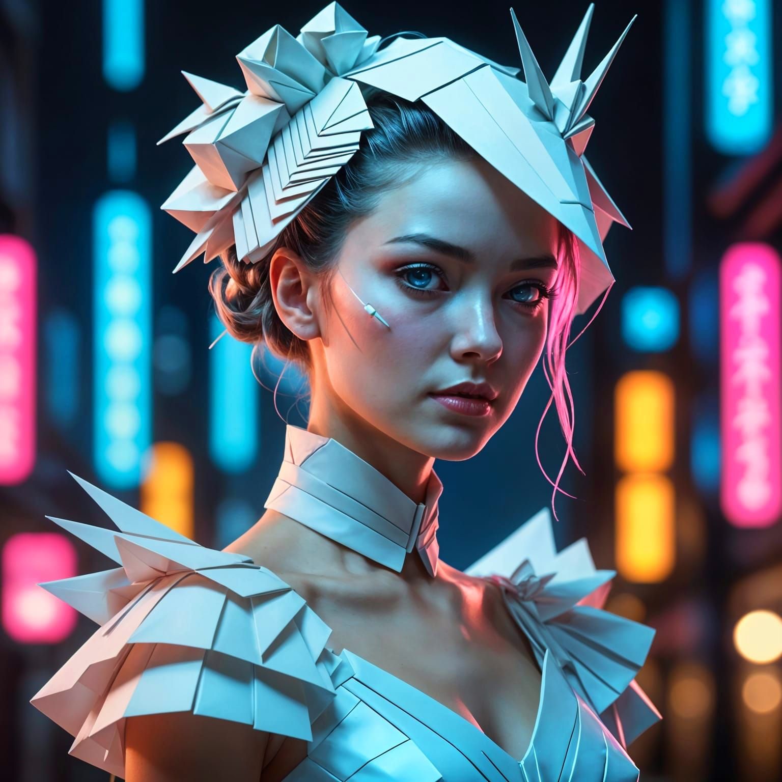 Cyberpunk Southern Belle with Origami Crane Hair