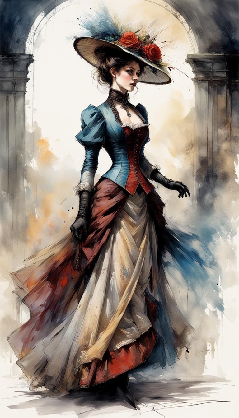 Victorian Woman in Vibrant Surrealist Style