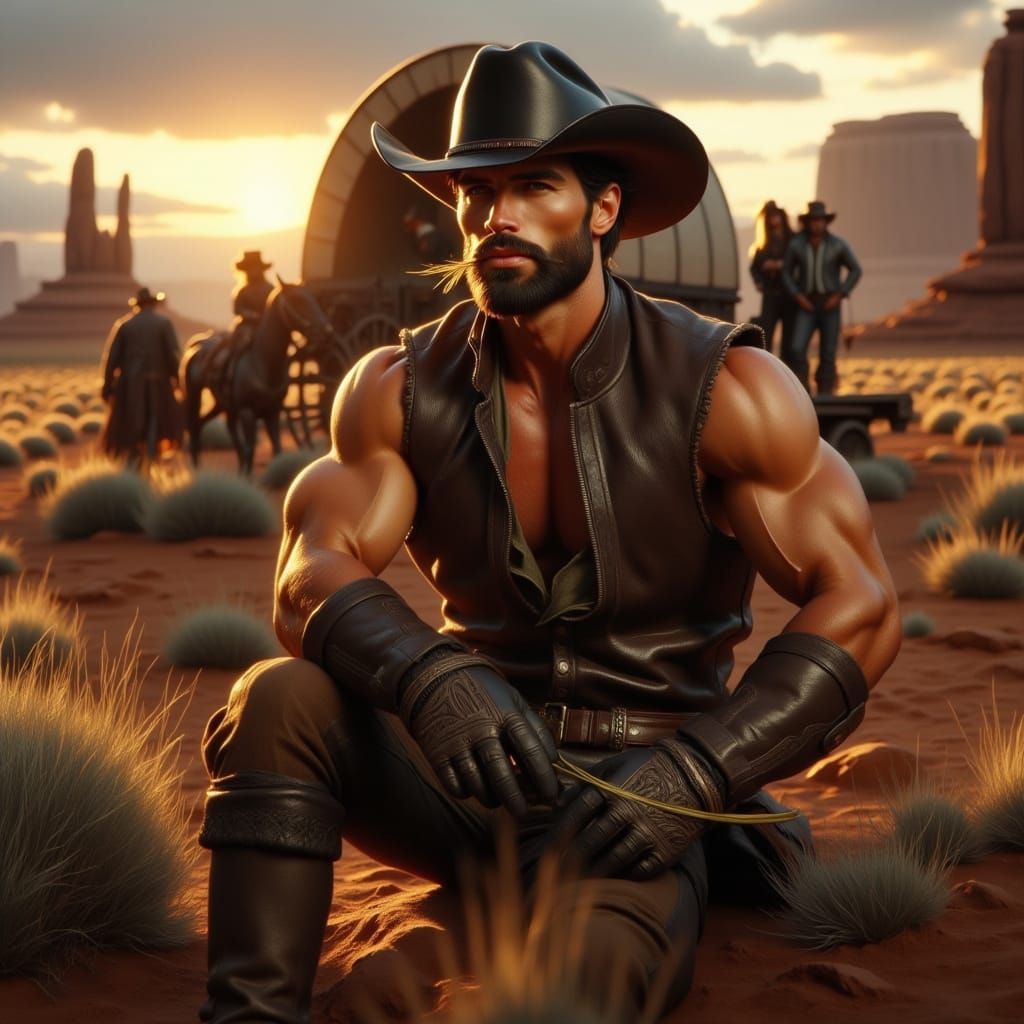 Cowboy in Leather in Monument Valley at Dusk