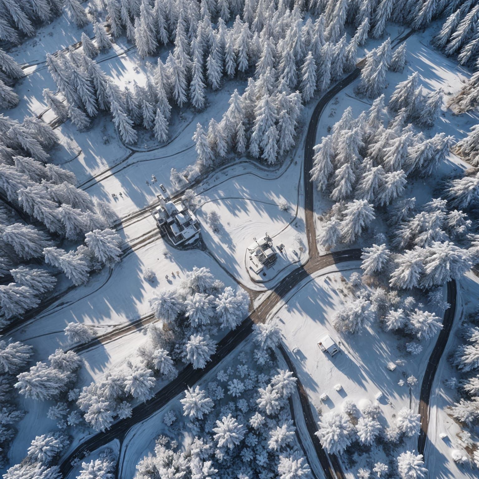 Snowy White Landscape from Drone View in Detailed Matte Pain...