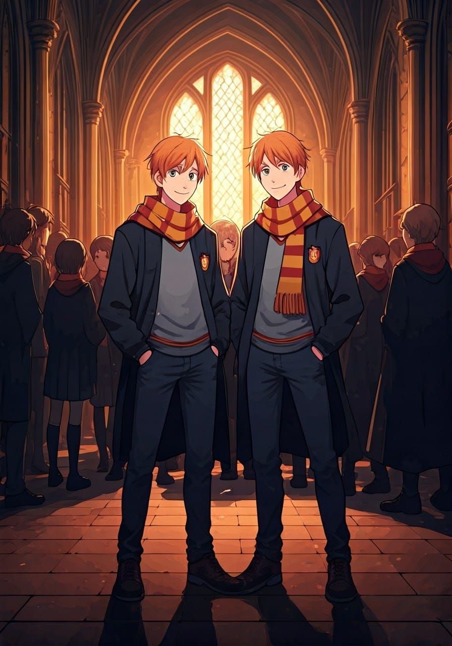 Fred and George Weasley: Mischievous Twins in Anime Style