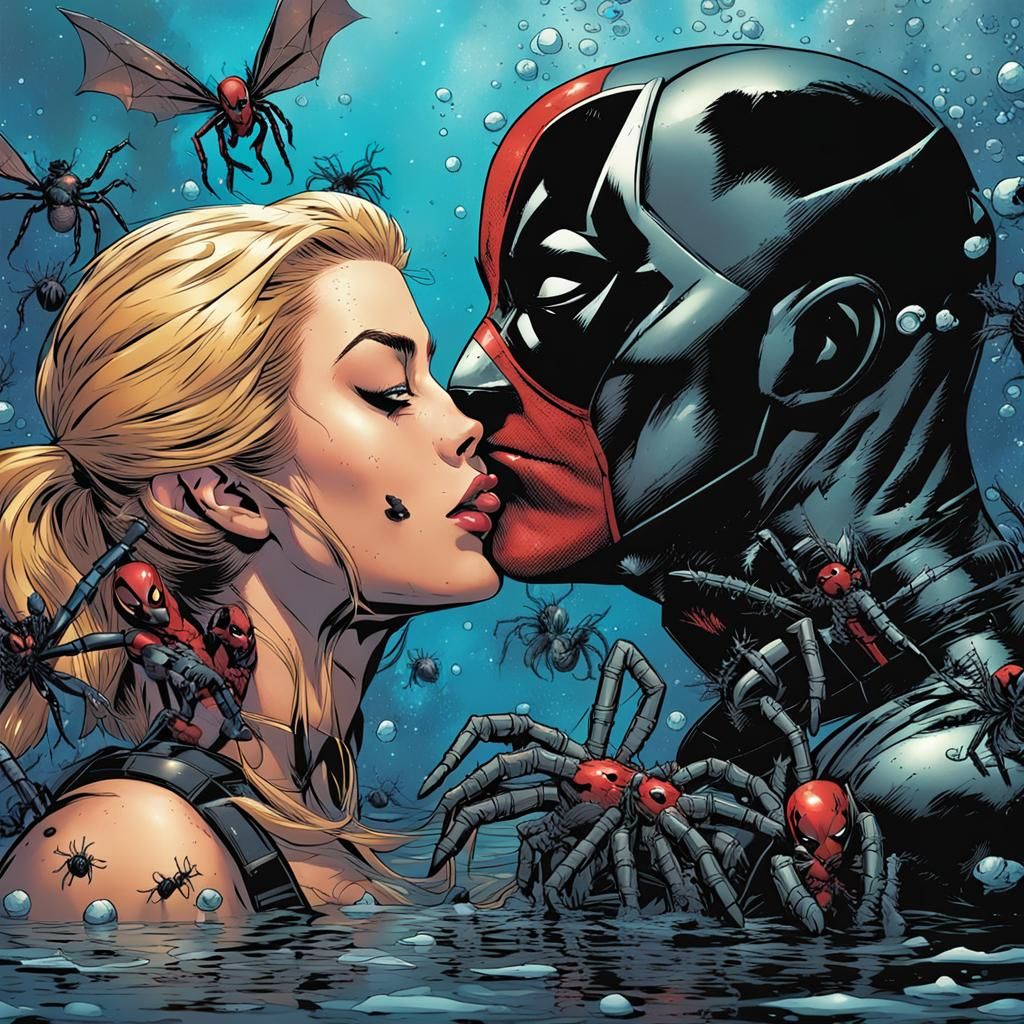 Lady Deadpool and Wolverine Underwater Kiss