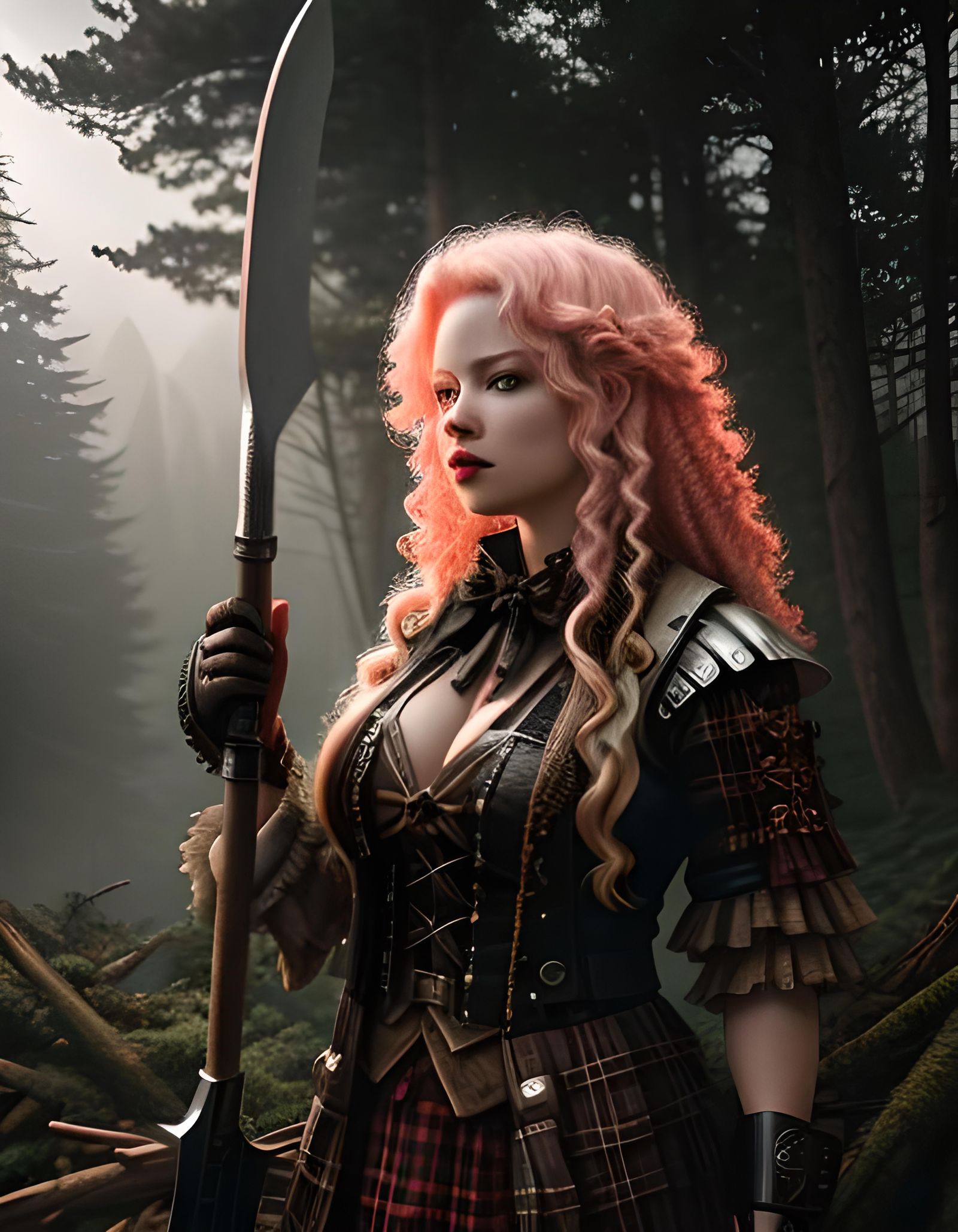 Albino Lumberjack Woman with Axe at Sunrise