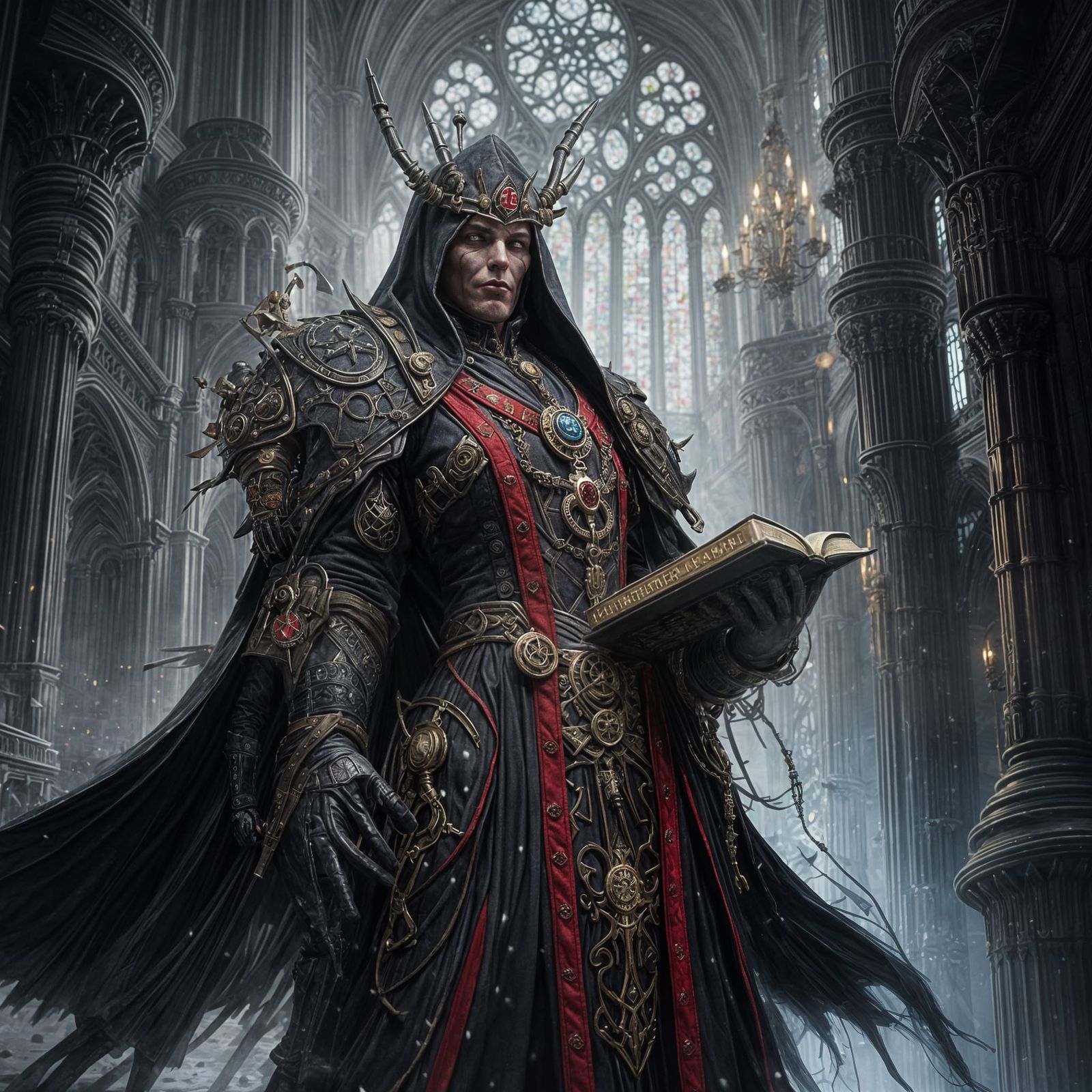 Deathwatch Librarian in Gothic Cathedral