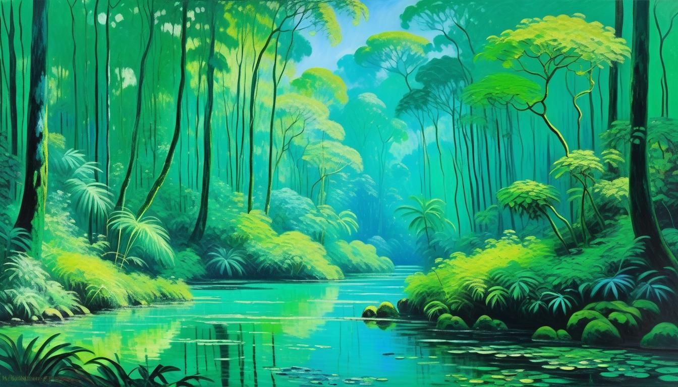 Impressionist Rainforest Landscape in Monet Style