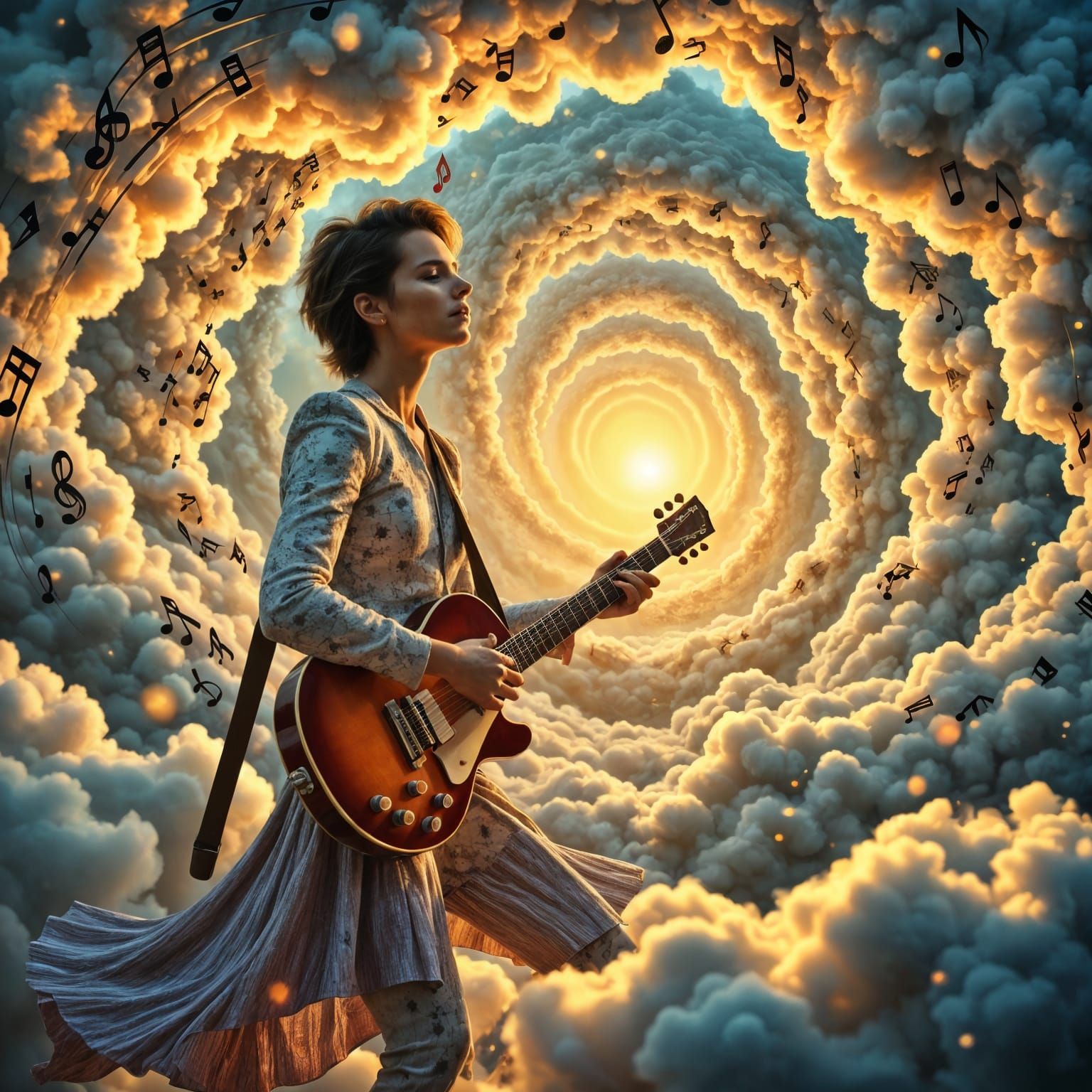 Vibrant Musician in Whirling Vortex