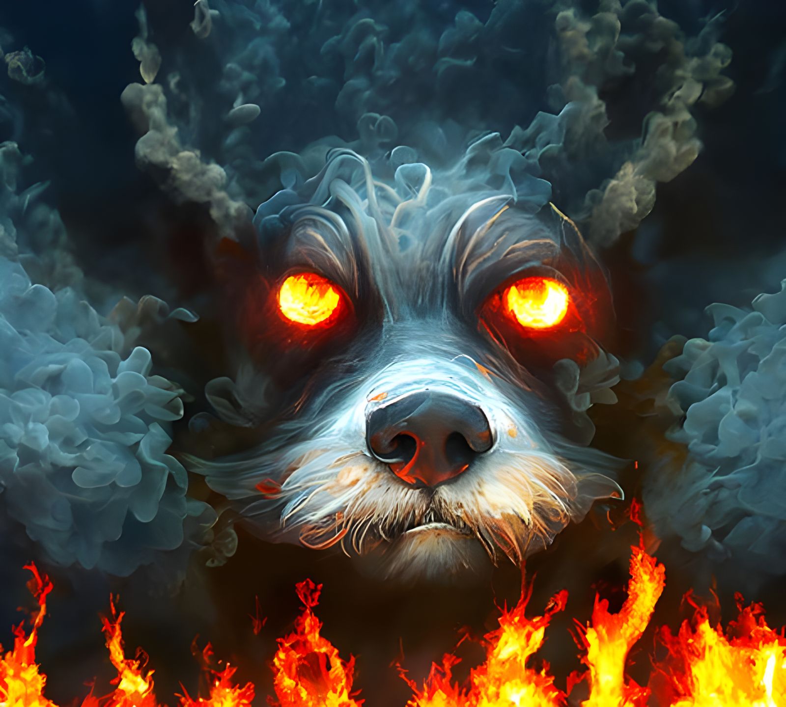 Smokey Flame Wolf: Hyperrealistic Digital Painting