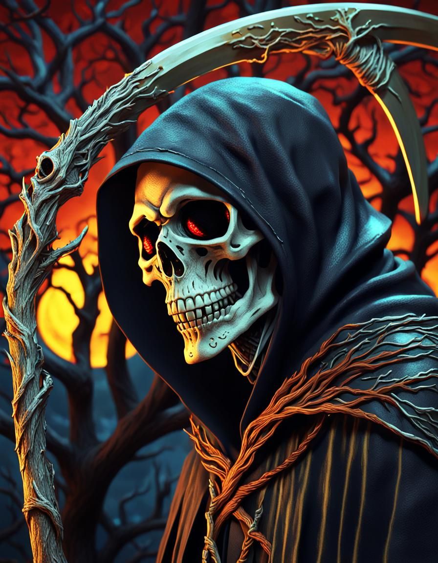 Grim Reaper Macro in 3D Anime Style