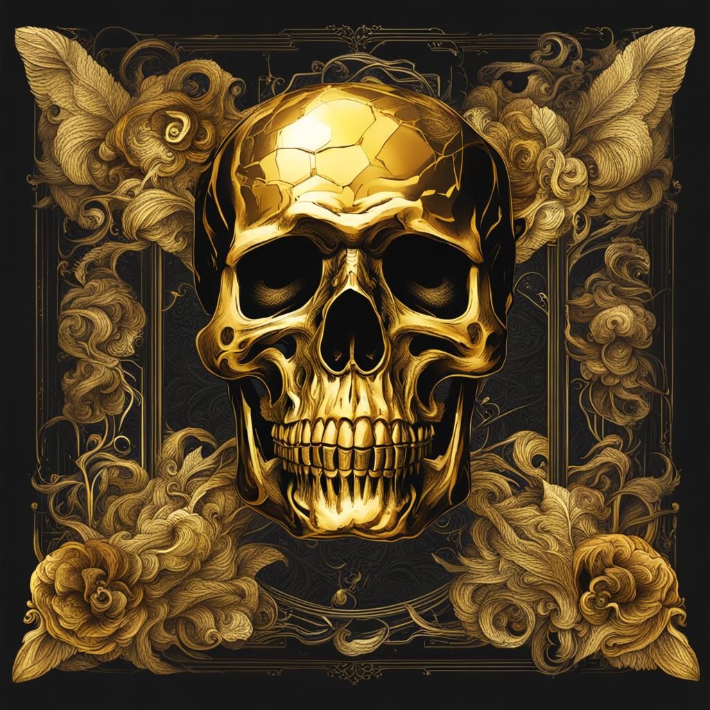 Luminous Gold Skull Digital Art