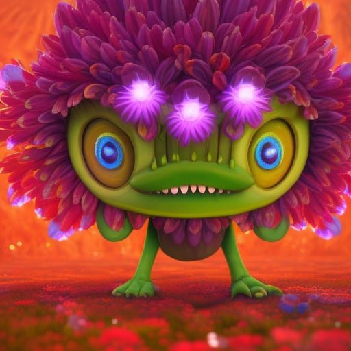 Colorful 3D Flower Monster Animation in Astral Style